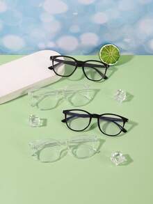 4 In 1 Set Boys' And Girls' 8-14Y Polycarbonate Anti Blue Light Lens Square Frame Fashion Glasses, Campus Daily Reading Outfit - Multicolor - View 2