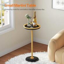 Small Round Side Table Drink Table Coffee Martini Table With Pedestal Accent For Small Spaces In Living Room Bedroom Sofa Couch Black And Gold DB168BZ01 - BlackGold - View 6