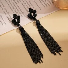 The New Dark Style Diamond-Encrusted Rhombic Teardrop-Shaped Tassel Earrings Are Unique, Niche And High-End For Women - màu đen - Xem 7