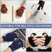 4 Pairs Fingerless Gloves with Cover Convertible Mittens Knitted Gloves Women Men - Azul marino, black, café, gris claro - Ver 5
