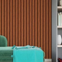 Adhesive Wallpaper With Ribbed Wood Pattern, Honey Oak Finish, Medium Ribbed Pattern - Multicolored 13 - View 15