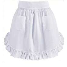 1pc Women's Short Ruffled 3-Color Apron With 2 Pockets, Maid Style Clothing, Short Apron For Kitchen Cooking And Cleaning, Kitchen Waitress Apron - Multicolor - View 8