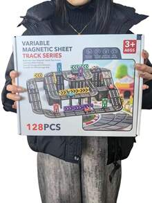 2025 New Year Gift & Christmas Gift "Magnetic Tile Track Car Set" Children's Educational STEM Toy, Strong Magnetic Construction Tiles 5.5cm/2.16in + Multifunctional Sliding Car, Early Learning Toy For Boys & Girls, Parent-Child Interactive Creative Building Blocks, Suitable For 3+ Years, 6+ Years, Kids Toy, Car Toy, Parking Lot Toy, Magnetic Building Tiles Toy - Multicolor - View 5