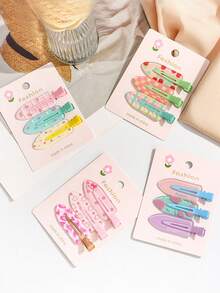 3件套女士情人节爱心格子水果无缝侧夹刘海发夹，时尚发饰