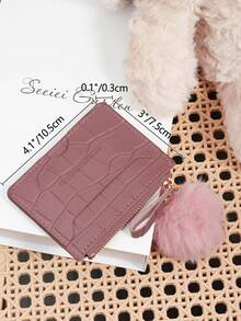 Adorned With A Delicate Pom Pom,Pink Letter Embossed Zipper Small Wallet Coin Pocket Small Purse Bifold Slim Women Wallet MiniThin,Lightweight,Multi Layer Portable,ID Card,Money Credit Card Minimalist,Fashion,Modern,Business,For Anniversary,For Birthday Gift,For Gift,For Girls,For Lady,For Female,Bag School Supplies For School Dorm Room & Back To School - Pink - View 8