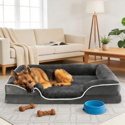 Dog Bed For Large Size Dogs, Supportive Memory Foam Dog Sofa, Gray
