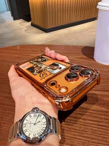 1pc Customized 3-Photo Name Text Anti-Drop Transparent Orange Full-Edge Lens Phone Case, Suitable For Models 17/Air/17pro/17promax/16/16pro/16plus/16promax/15/14/13/12/11, Great For Gifting - Orange - View 7