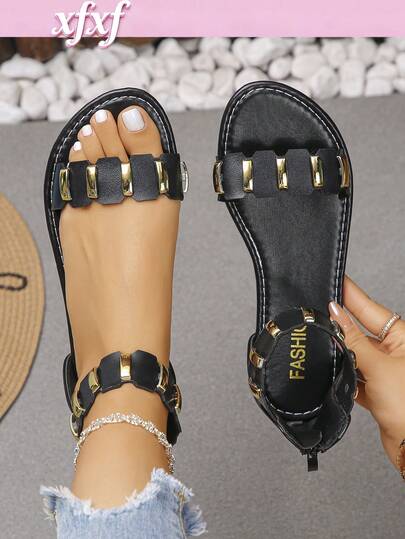 A Pair Of Retro, Stylish, And Casual Geometric Metal Sandals For Women, Perfect For Daily Commuting, Shopping, And More. They Are Also Ideal For Vacations And Make A Great Gift Exchange Option For Friends Or Family.