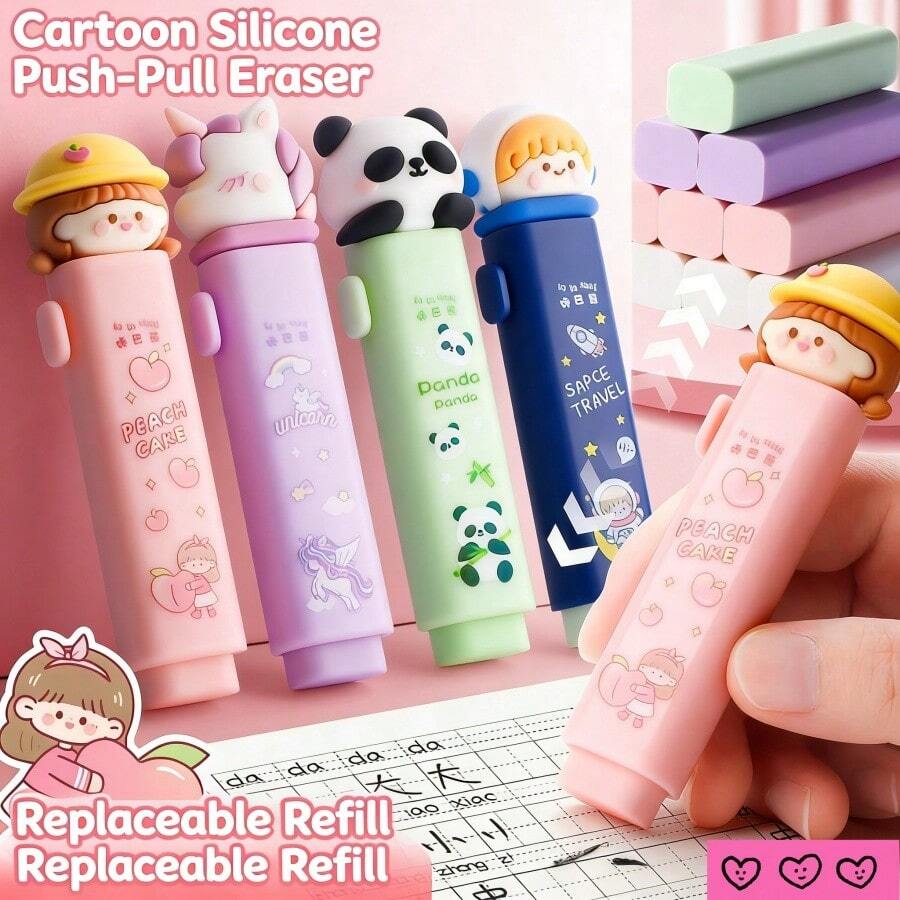 1pc/Set Cartoon Panda Pattern Reusable Correction Tape, Dust-Free Cleaning Tool, Essential Back To School & Office Supplies, Random Style - One Size - View 1