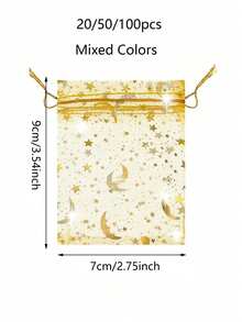 20/50/100pcs Mixed Color Moon & Star Pattern Drawstring Organza Bags - Jewelry Gift Bags, Favor Bags, Candy Bags, Suitable For Wedding, Party, Valentine's Day, Mother's Day - Reusable, Mesh Cosmetic Organza Gift Bags - Multipurpose Party Supplies - Multicolor - View 4