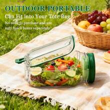 Portable Salad Jar 1 Pack, Side Open Design With Secure Lid, Reusable Salad Container For On-The-Go, Ideal For Gym Work Travel Picnic, Great Gift For Fitness Lovers - 綠色 - 查看 7