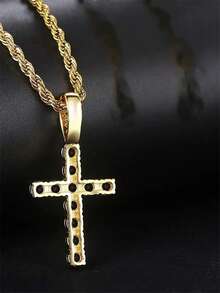 1 chiếc dây chuyền mặt thánh giá đính đá Cubic Zirconia thanh lịch, quà tặng cho nữ, trang sức cưới. - Vàng Đen - Xem 4