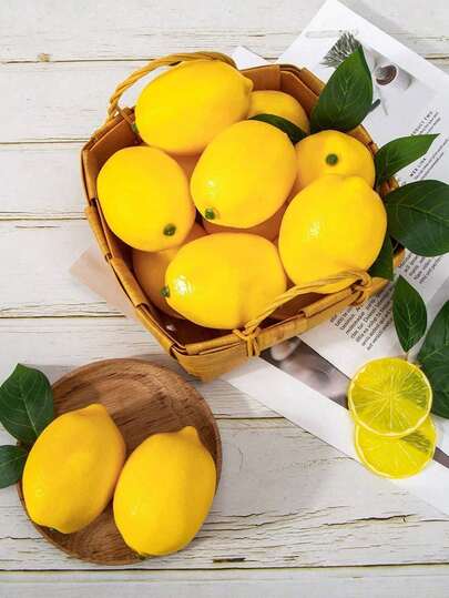 8pcs Artificial Yellow Lemon, Realistic Fake Fruit Lemon, Suitable For Home Decor, Store Decor, Kitchen Supplies, Wedding Decor, Room Decor, Party Decor, Photography Props, Valentine's Day Decor, Gift For Girlfriend, Gift For Mom, Cute Room Decor