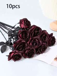 5/10支黑色和深红色人造玫瑰，哥特风格逼真仿真花，适合情人节和摄影 - 彩色 - 查看 15