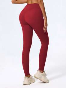 1 Piece High Waisted Hip Lifting Yoga Bottom Pants Breathable Nude Outdoor Pants Gym Running Training Legging - Red - View 5
