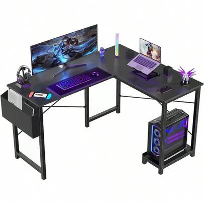 L Shaped Desk - Computer Desk Corner Desks Gaming Desk PC Table With CPU Stand Side Bag For Home Office Dorm Sturdy Writing Workstation Black 50-Inch