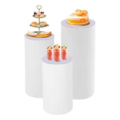 kangten 3 piezas Pedestales de cilindro de acrílico transparente de 60 cm, 75 cm y 90 cm de altura, soportes de exhibición redondos para decoración de fondo, mesa de postres, fiesta, cumpleaños, boda, baby shower y otros eventos. Un bonito regalo.