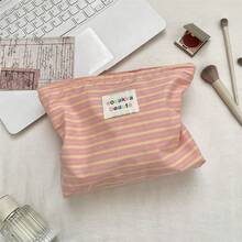 1pc Makeup Bag Pink Green And Brown Dual Color Horizontal Stripes Cosmetic Bag, Lipstick Pack,Women Bags For Make Up , Small Bag Storage Makeup Case,Travelling Bags For Ladies,Pencil Case Daily Big Large Capacity Makeup Brushes Holder Travel Toiletry Bag Organizer Make Up Bag, Pencil Pouch