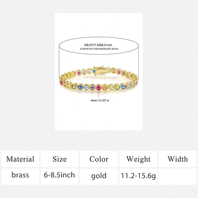 MDFUN Pulsera de cadena de tenis chapada en oro blanco/amarillo de 18K, incrustada con circonita cúbica arcoíris de 4mm, pulsera de tenis para mujer - Dorado - Añade 11
