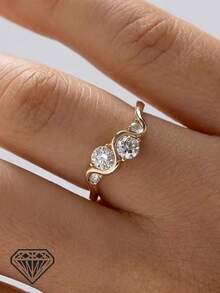 1pc Women's Quality Solitaire Ring, Wavy Curve Engagement Ring, 2.8g 925 Sterling Silver 1 Carat Round Moissanite, Luxury Fashion Jewelry, Valentine's Day Gift, Comes With Moissanite Certificate And Elegant Gift Box - Gold - View 9