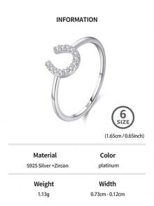 1顆簡約時尚的925純銀人造u形戒指,帶有幾何設計,適合作為女性訂婚和週年紀念珠寶 - 銀色 - 查看 9