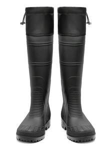 黑色高筒男士雨靴，可折叠靴筒，长筒设计，经久耐用，适合户外钓鱼、水上活动、农田作业等，PVC防水鞋 - 黑色 - 查看 11