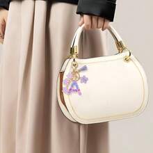 Llavero de Moda Letra Inicial, Llavero con Inicial de Resina, Dije para Bolso Mochilas, Regalo Personalizado para Mujer - Morado + A - Ver 4