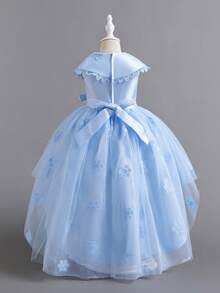Girls' Embroidered Trailing Tulle Princess Dress, Cute Little Girl Party Dress, Suitable For Wedding, Birthday, Recital, Piano Performance, Evening Gown - Baby Blue - View 6