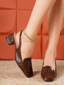 2025 New French High Heel Sandals, Chunky Heel, Closed Toe, Backless, Square Toe, Suitable For Summer & Autumn - Brown - View 4
