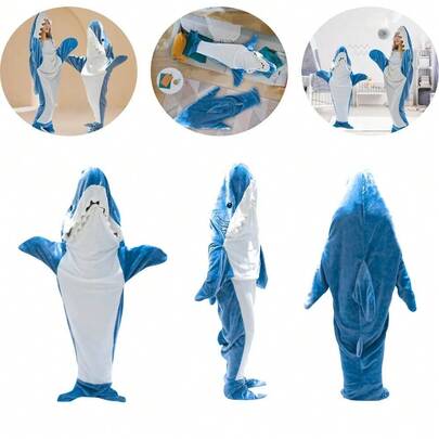 Shark Soft Blanket Cozy Flannel Hoodie Shark Sleeping Bag Jumpsuit Kids & Adult