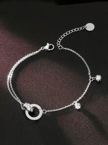 1入組S925純銀雙環設計手環適合女士,2023新品到貨 - 銀色 - 查看 9