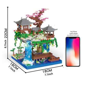 Este kit de ensamblaje con temática de piscina de melocotón - que incluye flores de cerezo, casita pequeña, bote pequeño, piscina, etc. - puede crear un efecto realista, modelo de bloques de construcción de micropartículas - de alta dificultad - es el regalo perfecto para adultos - ideal para Navidad, Halloween y Año Nuevo