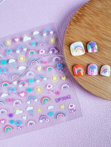 1 Sheet Kids' Nail Stickers - Rainbow & Heart Cartoon Style, Cute Playful Decorative Stickers, Ideal For Kids' Nail Art DIY Supplies Or Gifts