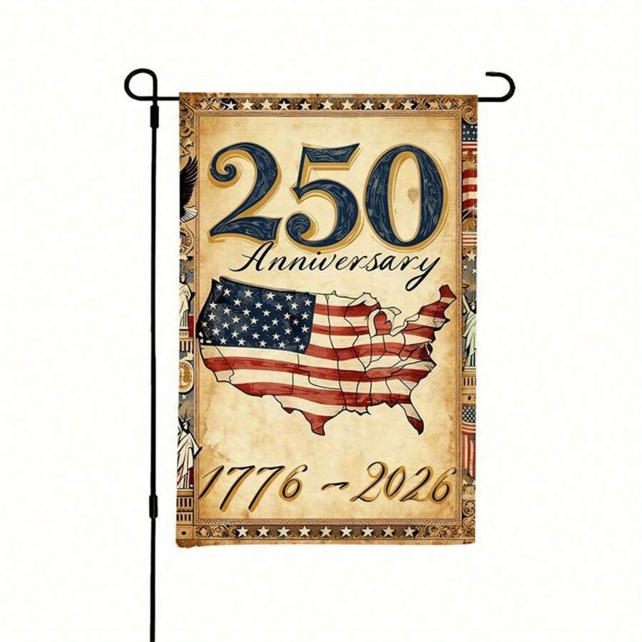 2D Flat, 1pc, 2D Flat Printing, No Electricity Needed, USA 250th Anniversary Garden Flag, Polyester Material, Multiple Sizes, Machine Washable, Durable For Outdoor Use. Suitable For Daily Use/Valentine's Day/Mother's Day/Independence - Nhiều màu - Xem 1