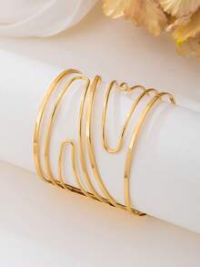 1pc Creative Oversized Gold Multilayer Criss-Cross Line Design Bracelet For Women - Yellow Gold - View 3