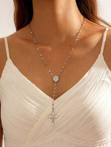 1pc Minimalist Y-Shaped Vintage Cross Pendant Necklace With Tassel, Versatile Fashion Jewelry Gift For Women, Suitable For Daily Wear, Parties And Dates - Multicolor - View 13