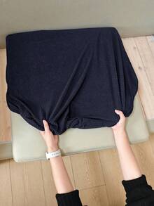 1pc Solid Color Jacquard Sofa Seat Cushion Cover, Elastic Polyester Fiber Removable & Washable Sofa Cushion Slipcover, Suitable For Living Room & Bedroom - Dark Blue - View 9