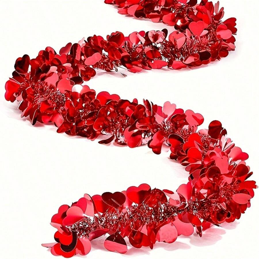 3/1pc Valentine's Day Wire Wreath, Red Heart-Shaped Wire Wreath Decoration, Red And White Twisted Wire Wreath, Valentine's Day 6.56 Ft Heart-Shaped Wire Wreath, Suitable For Wedding Parties, Home, And Everyday Decorations. - Multicolor - View 1