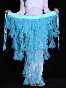 Leichter Chiffon Hüftschal für Bauchtanz mit mehrlagigem gerüschtem Taillenband, Tanzrock, Bühnenperformance Tanzdekoration und Accessoires (verschiedene Farben erhältlich) - Verschiedenfarbig - Übersicht 19