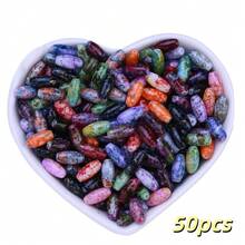50pcs Vintage Picasso Glass Floral Print Seed Bead, 5*10mm Colorful Oval Loose Beads - Assorted Colors, Suitable For Making Necklaces, Bracelets, DIY Earrings, Tassel Crafts And Jewelry - Floral Shuttle Beads - View 10