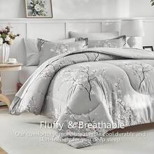 3 Pieces Grey Comforter Set Queen King Size, Leaves Bed In A Bag Comforter Set, Soft Lightweight Bedding Set (1 Comforter, 2 Pillowcases),Halloween Bed Room Decro, Christmas Day Gifts, All Season - 淺灰色 - 查看 2