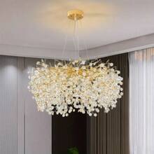 Modern Branch Pendant Light, Crystal Gold Pendant Light, Brass Flush Ceiling Pendant Light, Dining Room, Living Room, Foyer, Entrance Passage, Bedroom, Bathroom, G9 Interface (Excluding Light Bulbs) - 金色 - 查看 9