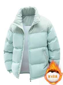 男士夹克，撞色可拆卸帽夹克，时尚休闲宽松运动服，带大口袋，冬季款 - 淺藍色 - 查看 4