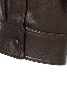 纯色可拆卸长袖仿毛领皮夹克，秋冬季 - 棕色 - 查看 11