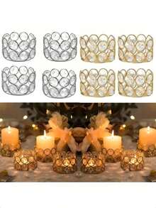 1/4/8/10/12/24 Pcs Gold/Silver Crystal Candle Holders, Tea Light Candle Holders, 1.6 Inch Height, Suitable For Wedding Ceremony, Dining Table Centerpiece, Christmas And New Year Gifts - Multicolor - View 1