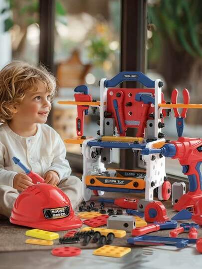 48 piezas Juego de herramientas de reparación para niños, juguete de ensamblaje educativo (incluye taladro y caja de herramientas), adecuado para niños de 3 a 6 años, mejora la habilidad manual, regalo ideal para vacaciones y cumpleaños