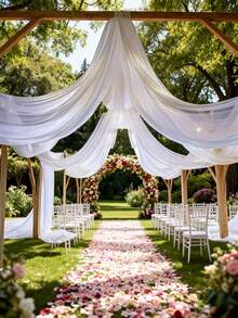 1 Peça Lindo Pano de Bottom de Gaze Branca para Decoração de Casamento, Pano de Bottom de Gaze para Casamento em Jardim ao Ar Livre, Pano de Bottom de Gaze Romântico para Casamento Interno, Decoração de Casamento na Praia, Decoração de Casamento Country, Adequado para Decoração de Casamento, Cerimônia de Noivado, Festa de Aniversário, Dia dos Namorados, Cenário/Corrimão/Escada, Aniversário, Decoração de Festa, Suprimentos de Casamento - Branco - Visão 2