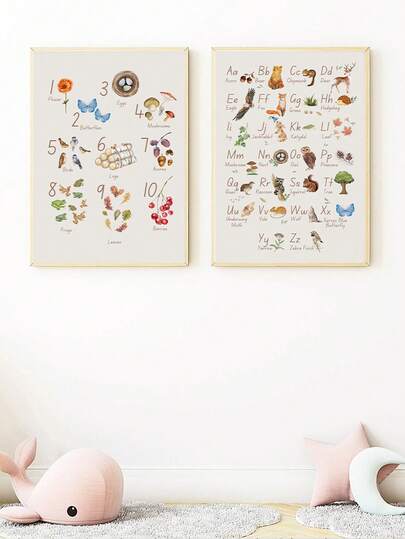 1pc Canvas Wall Art_Forest Theme Alphabet & Number Digital Print, Forest-Themed Baby Room Decor For Boys & Girls, ABC Educational Poster, Playroom Decor, Homeschool Printable Resources - Nursery Essentials Framed Nursery Wall Art Perfect For Children's Room Decor, Playroom Decor Children's Room Decor