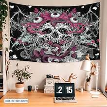 1Pc 2D Flat AtawLege Skull Tapestry With  Skeleton Eyes, Goth Snake,  Flowers, Large Horror Demon Design Halloween Wall Hanging ,Peach Skin,100% Polyester,Single-Sided Printing,Machine Wash,For Living Room, Bedroom,Indoor And Outdoor, Loft, Study, Tea Room, Balcony, Bay Window, Restaurant, Cafe,Fall Decor,Halloween Decorations - Kiểu 1 - Xem 4
