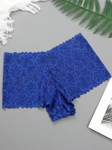 Jacquard-Blumen-Spitzen-Sexy-Damen-Slips mit Schleifendetail, modisch, bequem, atmungsaktiv, hautfreundlich, verführerische Damen-Unterwäsche - Blau - Übersicht 2